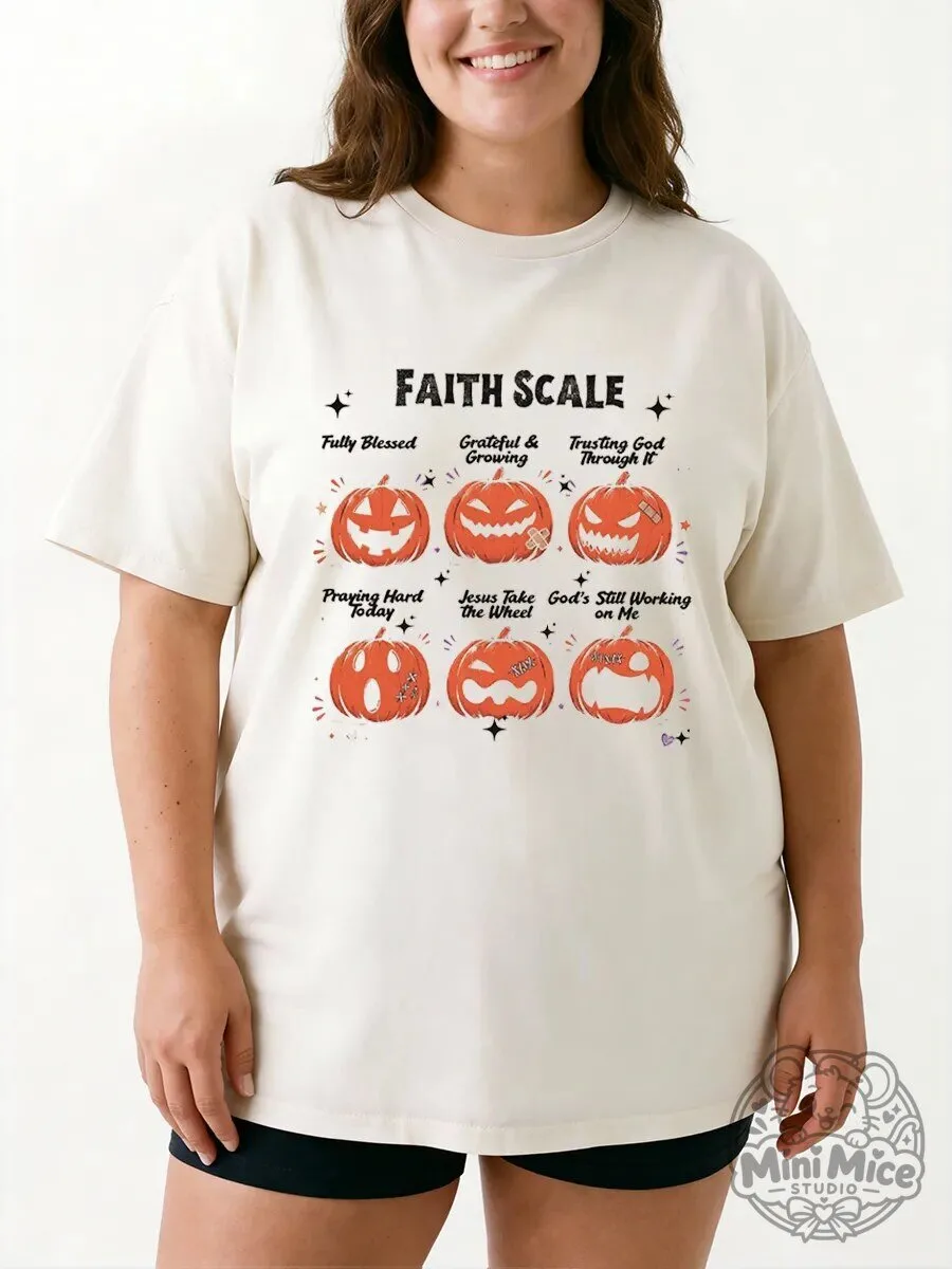 Faith Scale Pumpkin Halloween Christian Women's Graphic T-Shirt