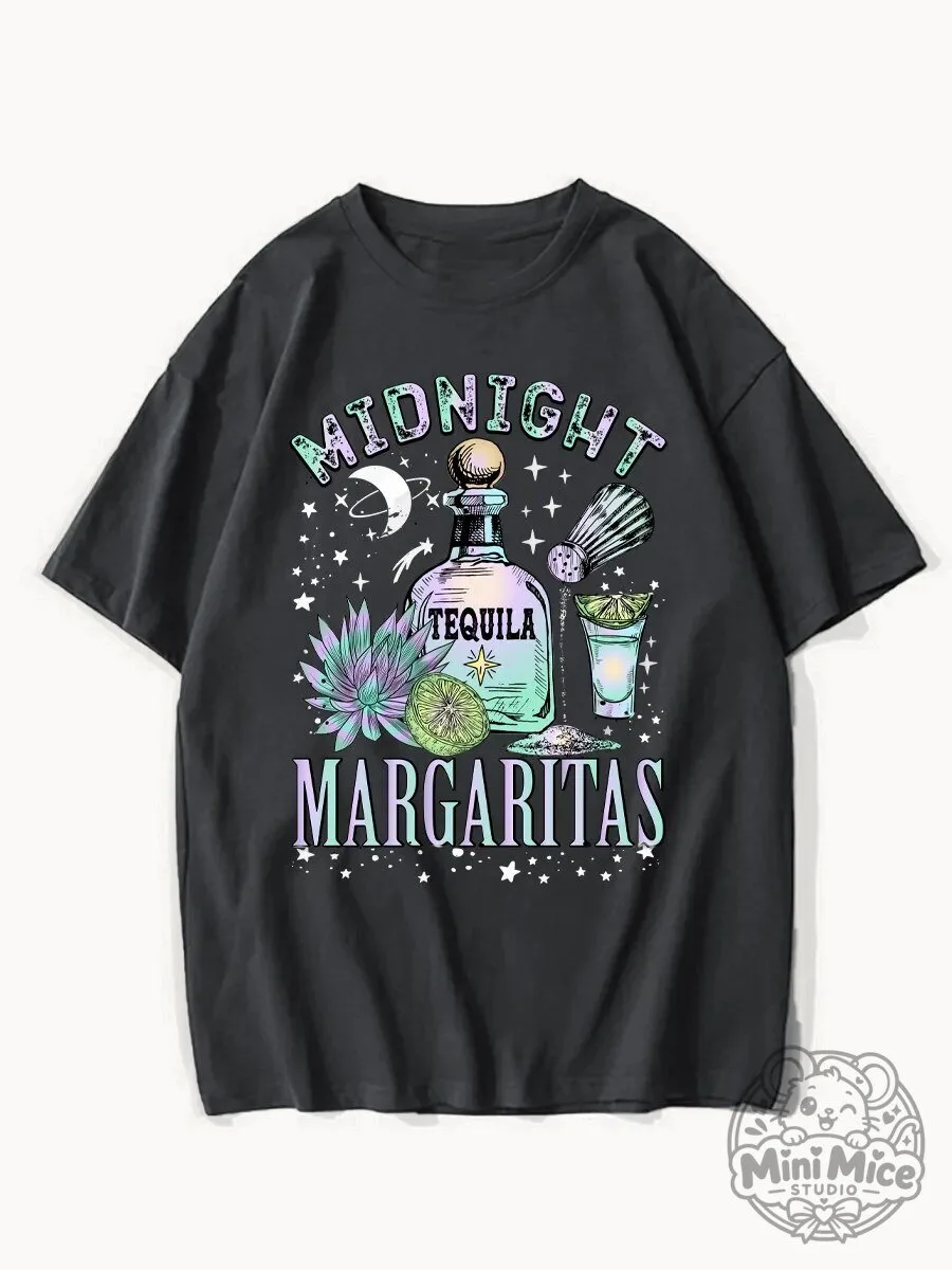 Midnight Tequila Margaritas Cocktail Drink Graphic Black T-Shirt