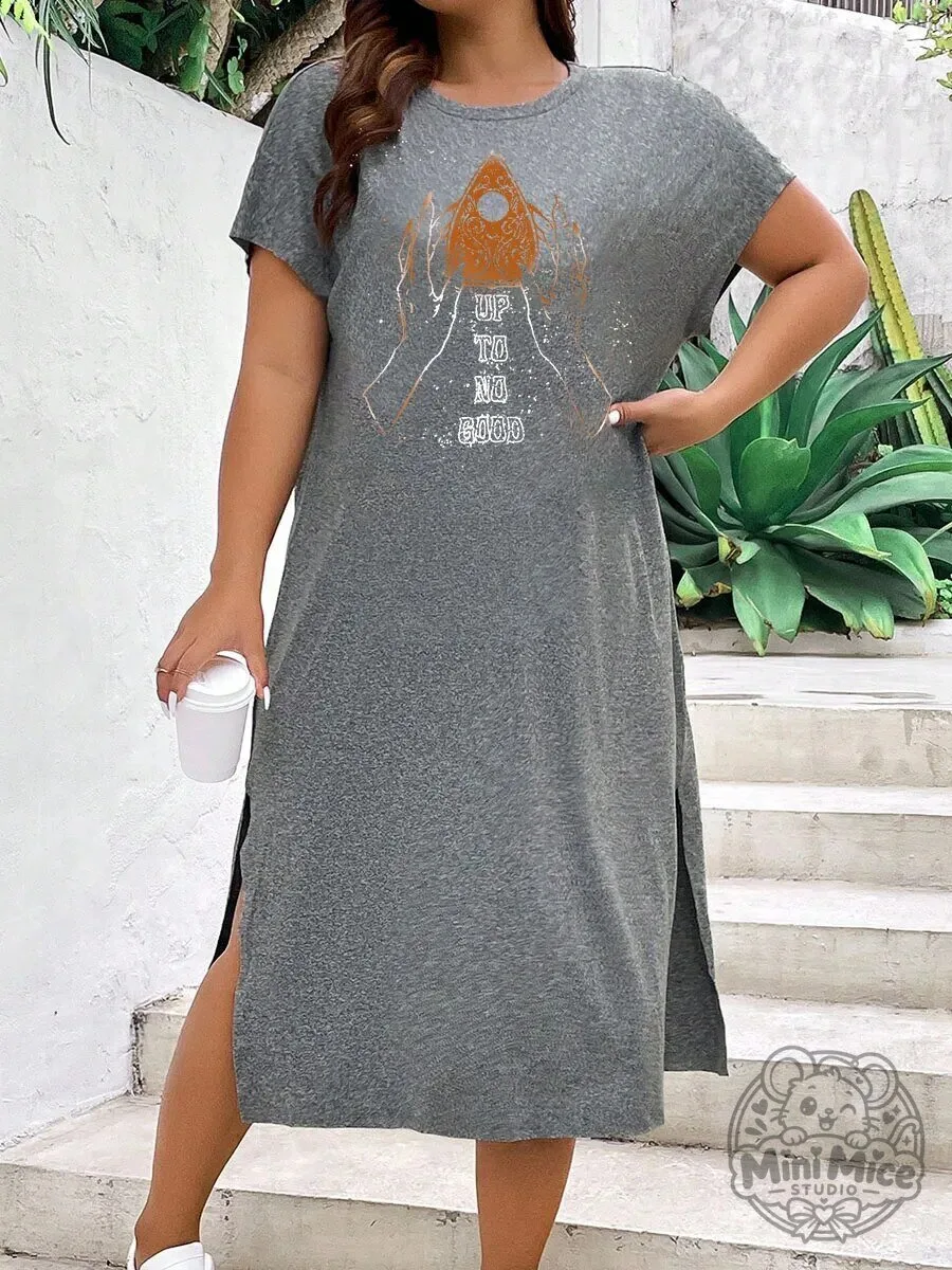 Up To No Good Ouija Board Planchette Halloween Graphic T-Shirt Dress