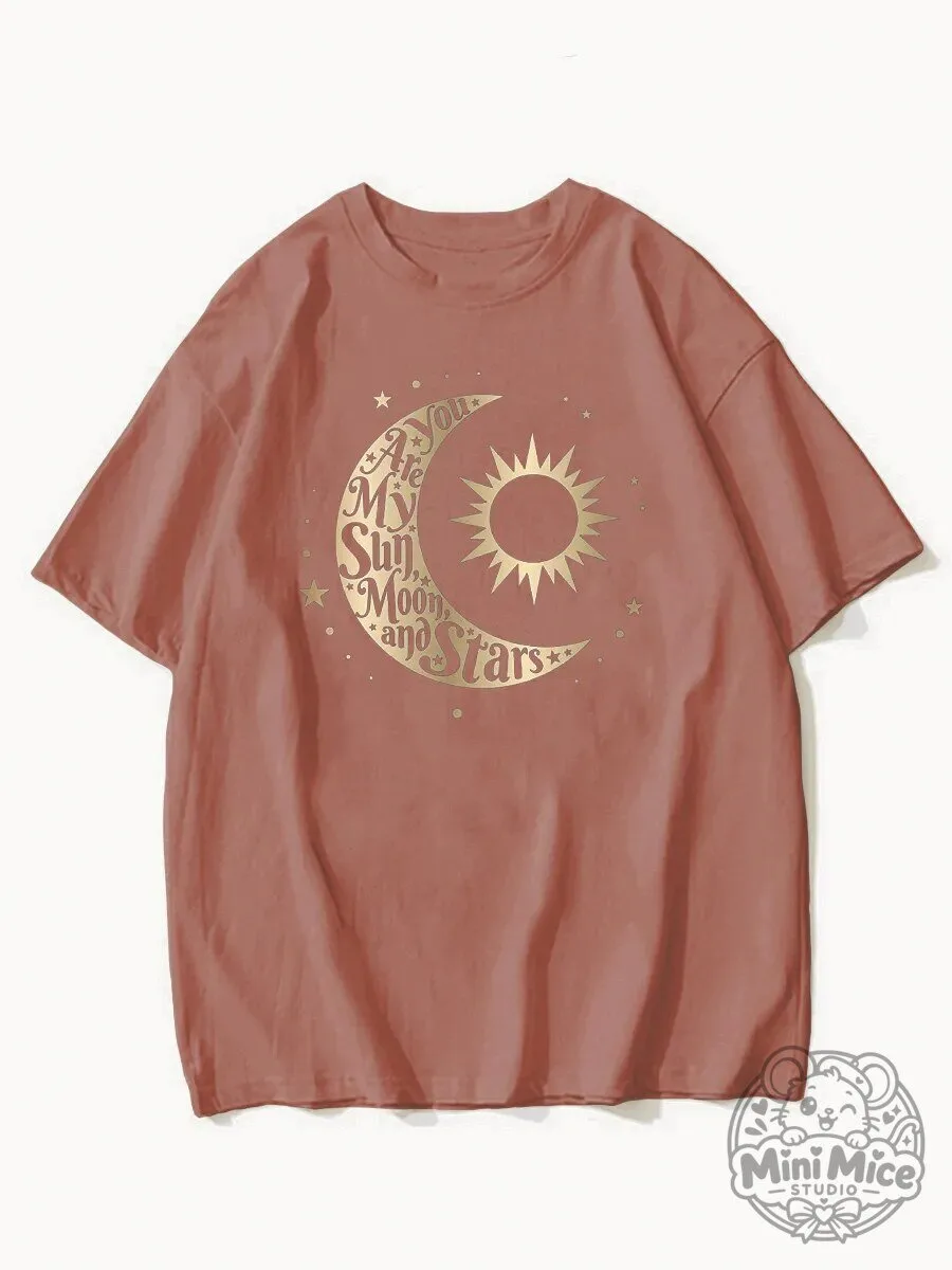 Celestial Sun Moon and Stars Graphic Print Short Sleeve T-Shirt